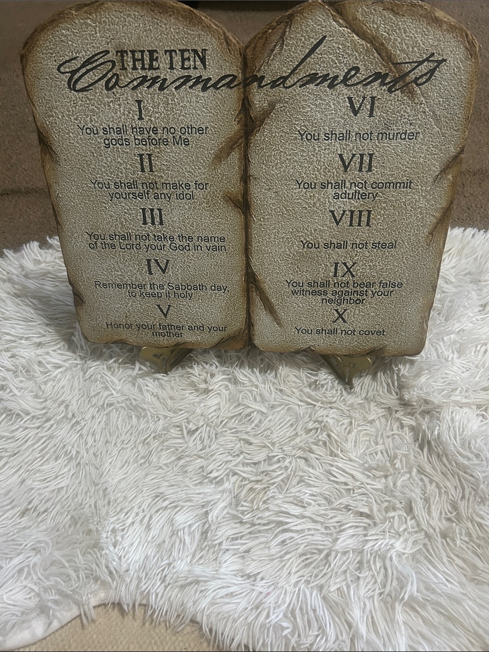 Rustic Ten Commandments Stone Plaque - Beige